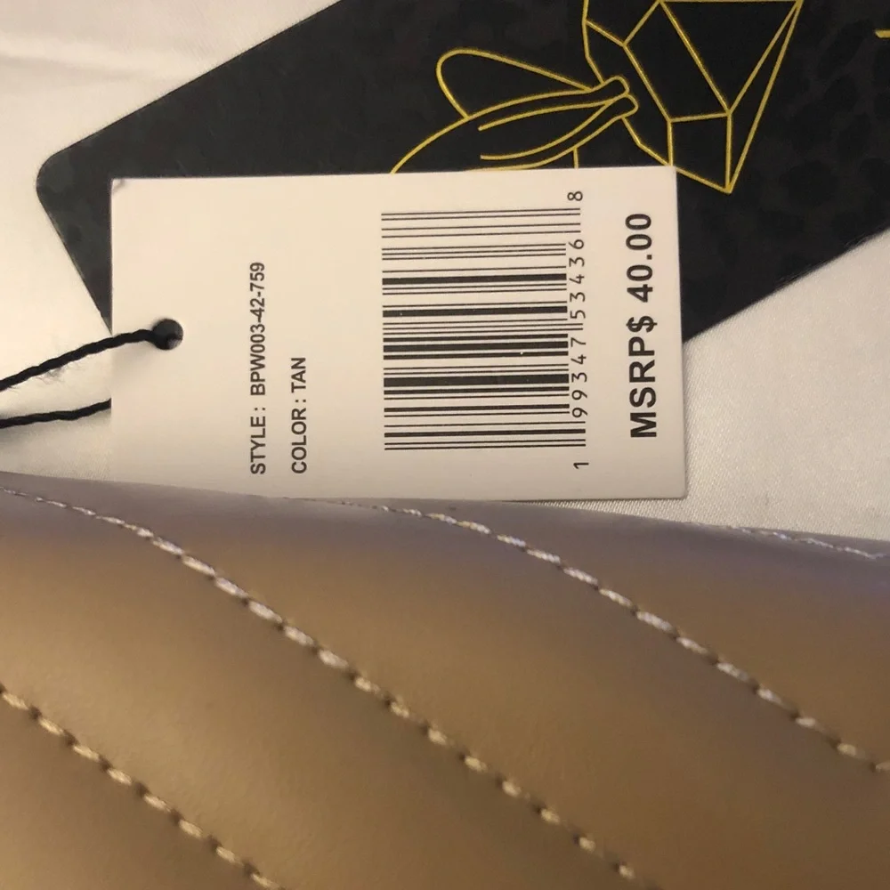 Baby Phat Tan Faux Leather Quilted Chevron Flap Clutch Wallet Cat Logo NWT